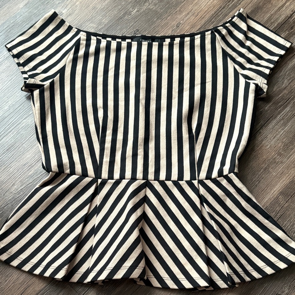 Forever 21 Black and Cream Striped Blouse